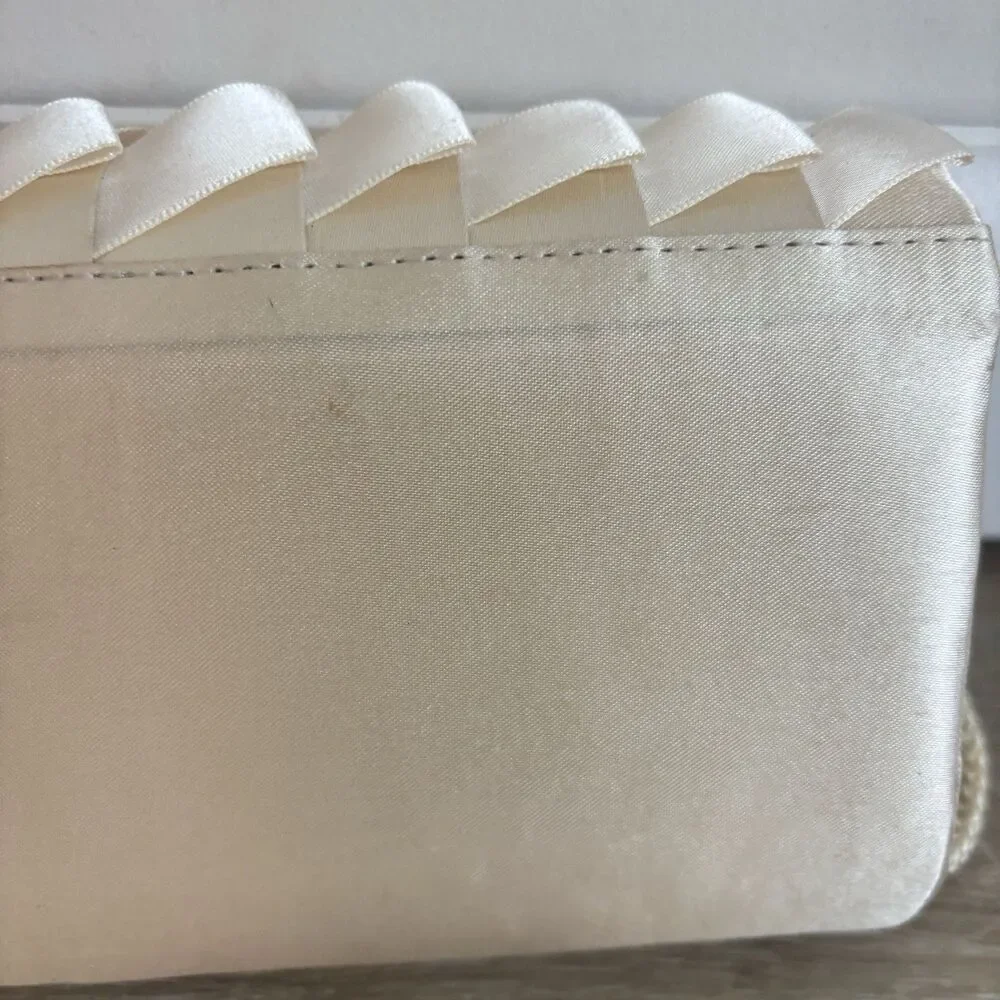 Jessica McClintock Evening Bag Champagne Satin Clutch  Strap Wedding READ